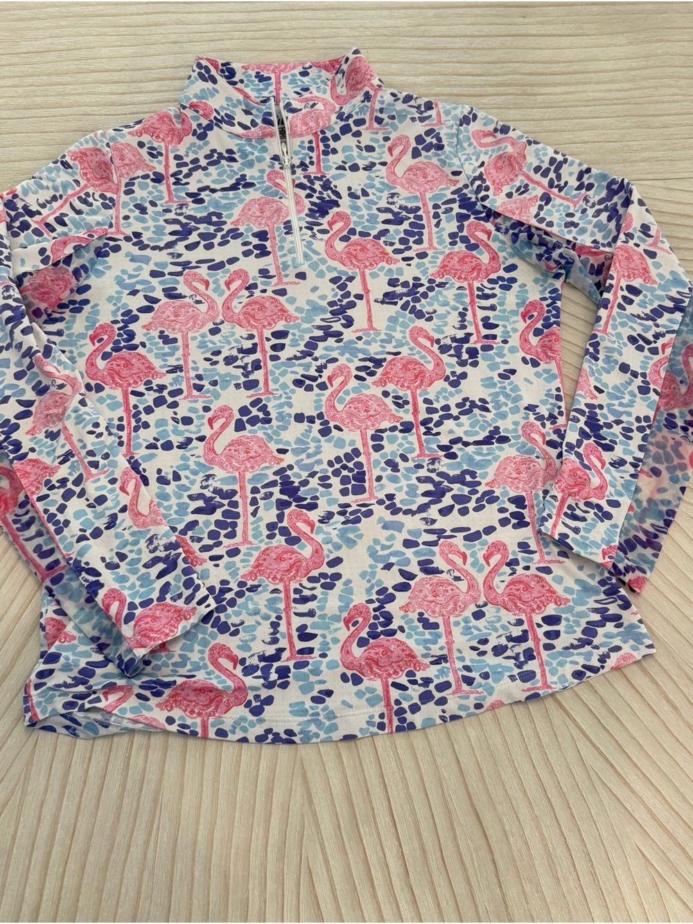 IBKUL Pink Flamingo Print Long-Sleeve Quarter Zip